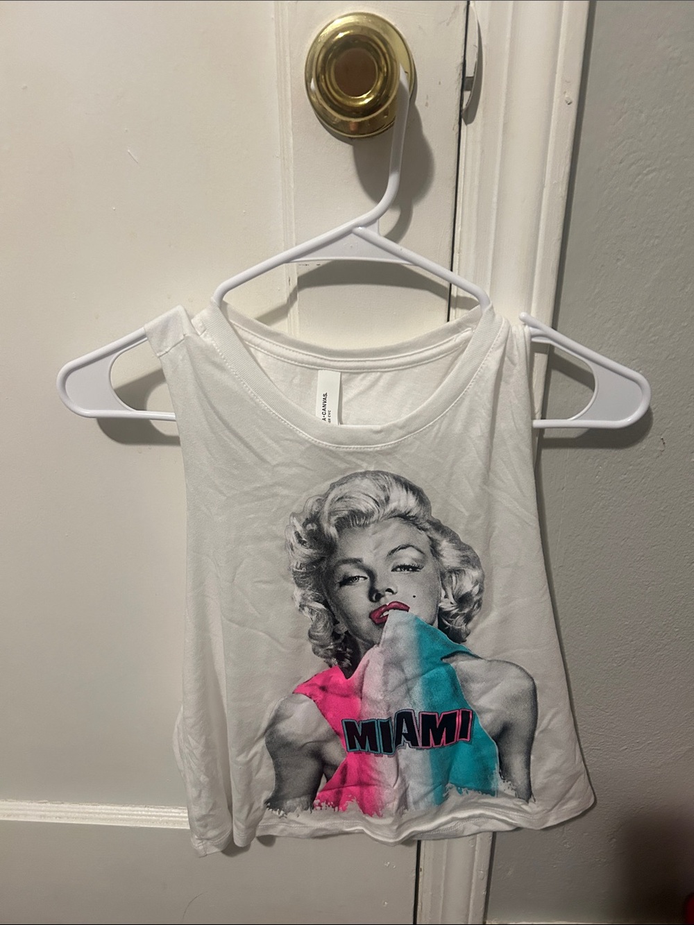 Bella Canvas White Tank with Marilyn Miami Graphic and Pink & Teal Accents